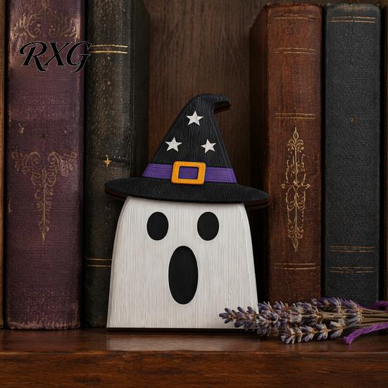 Halloween Desk Ornaments Wooden BOO Decoration for Tiered Trays, Creative Vintage Style Decor Solid Wood Tabletop Centerpieces Party Boo Sign