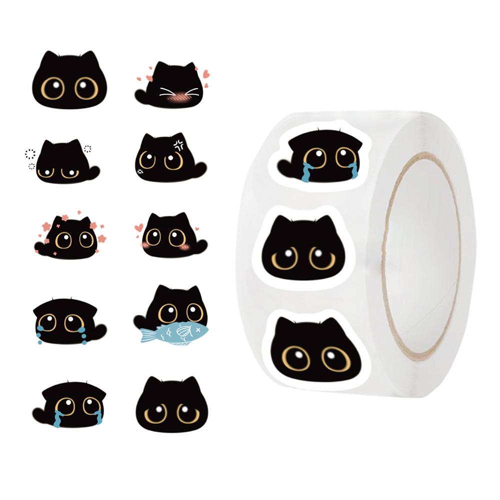 500 Pieces/roll Roll Sticker Tape Coal Ball Cat Expression Handbook Material Decorative Envelope Seal Sticker