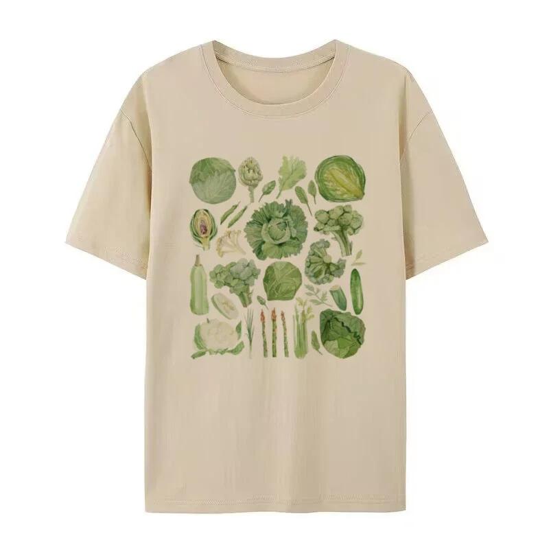 Винтажная ботаническая овощная графическая футболка Милый веганский эстетичный садовый топ Унисекс Коттеджкор Свободная женская рубашка S