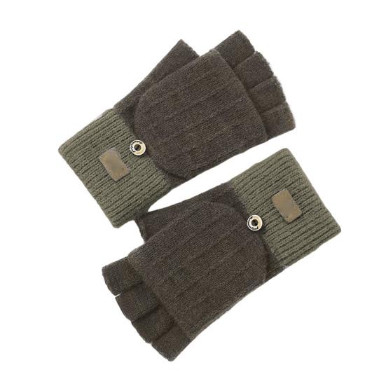 Yousheng 1 Pair Women Winter Gloves with Flipping Cover Thicken Knitted Elastic Anti-slip Gloves Contrast Color Thermal Insulation Fingerless Gloves