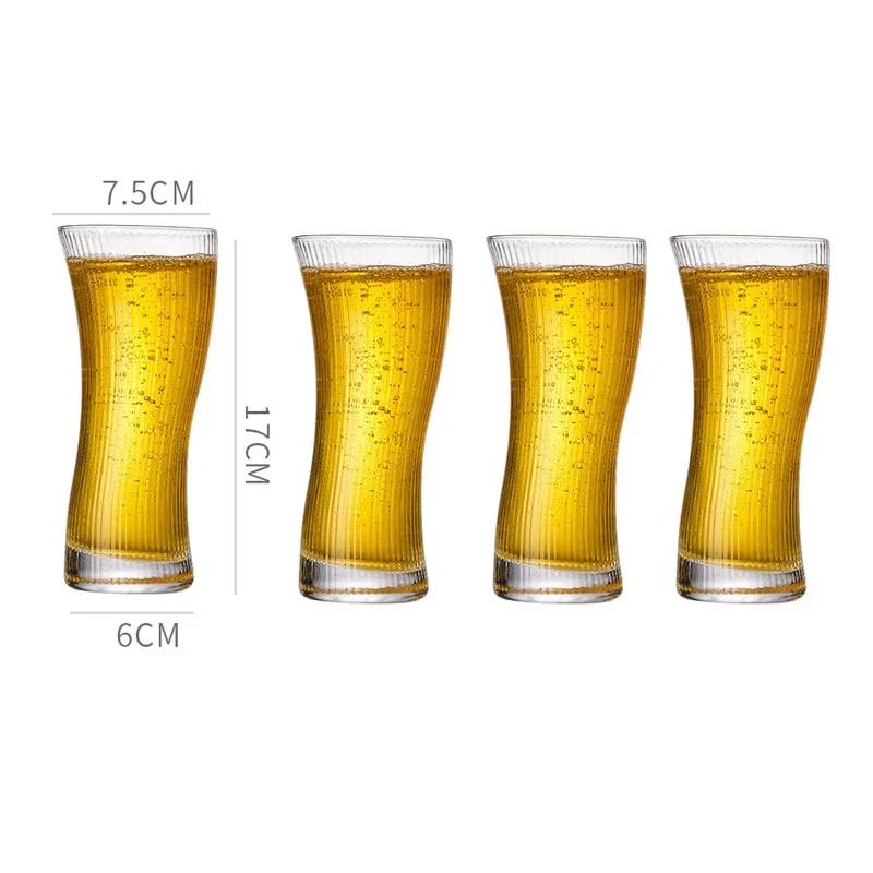4pcs Set 325ml/370ml/500ml Vertical Striped Wine Glass Creative Drinking Cups Cocktail Glass Iced Water Bottle Glasses Drink Set 4pcs