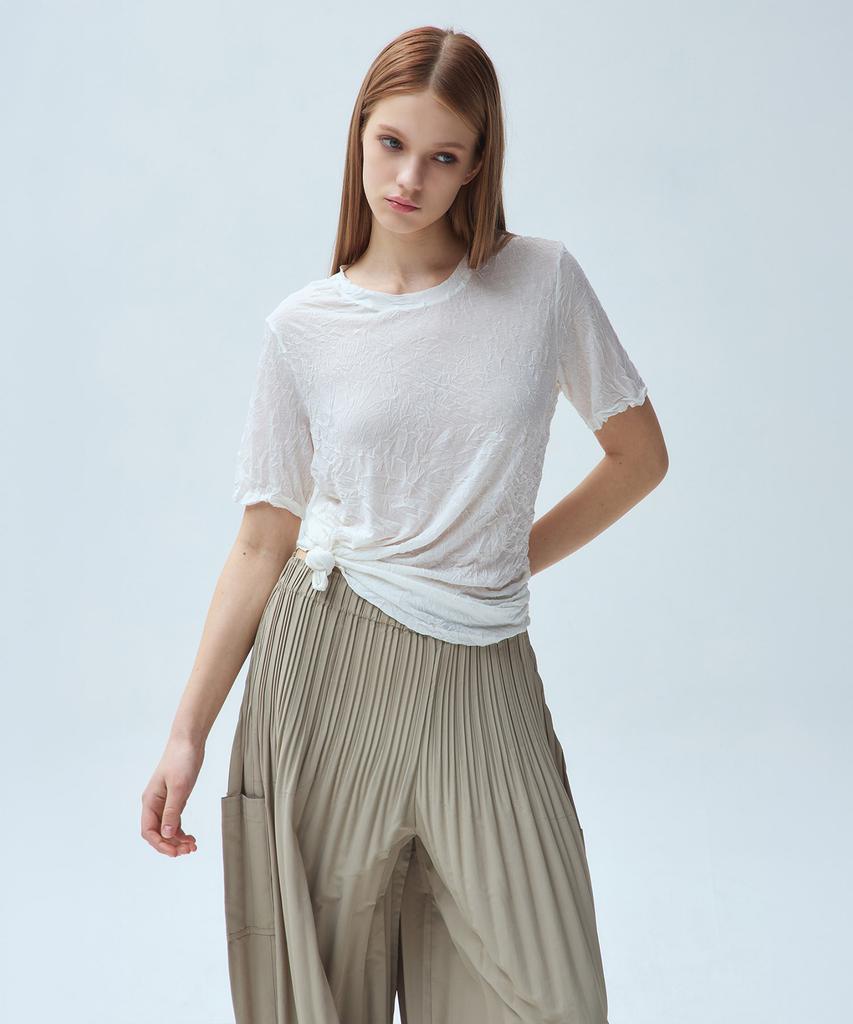 Waiowai Crease Pleated Short Sleeve T-Shirt_2 Colors