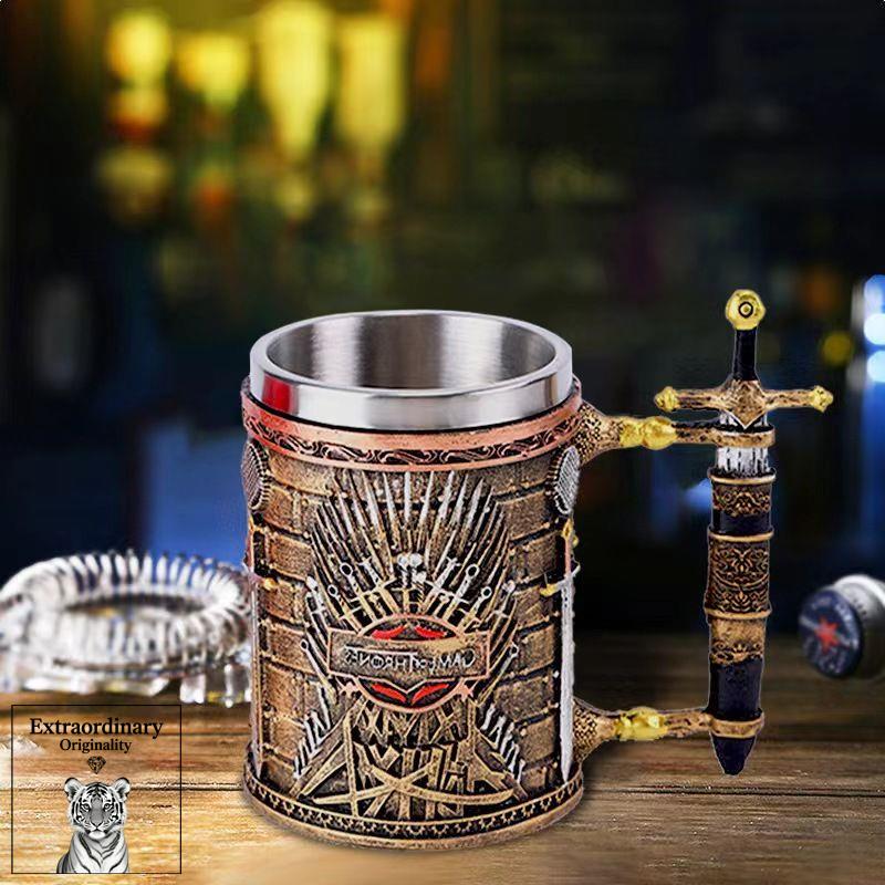 

Retro desktop stainless steel cup Song of Ice and Fire beer mug European American handle mug