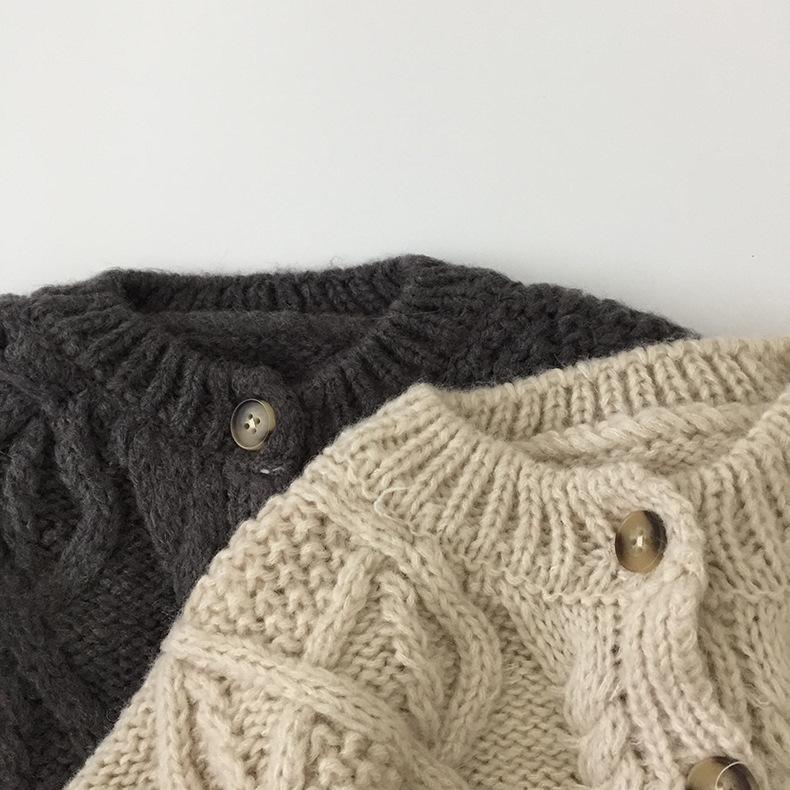Jenter Strikket Genser Cardigan Mote Baby Grov Ull Hamp Retro Cardigan Gutter Jakke Barneklær