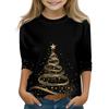 Christmas Day Print Tops For Youth Girls 4-11 Years Round Neck 3/4 Sleeves T-Shirts Trendy Tops Outfit Tees