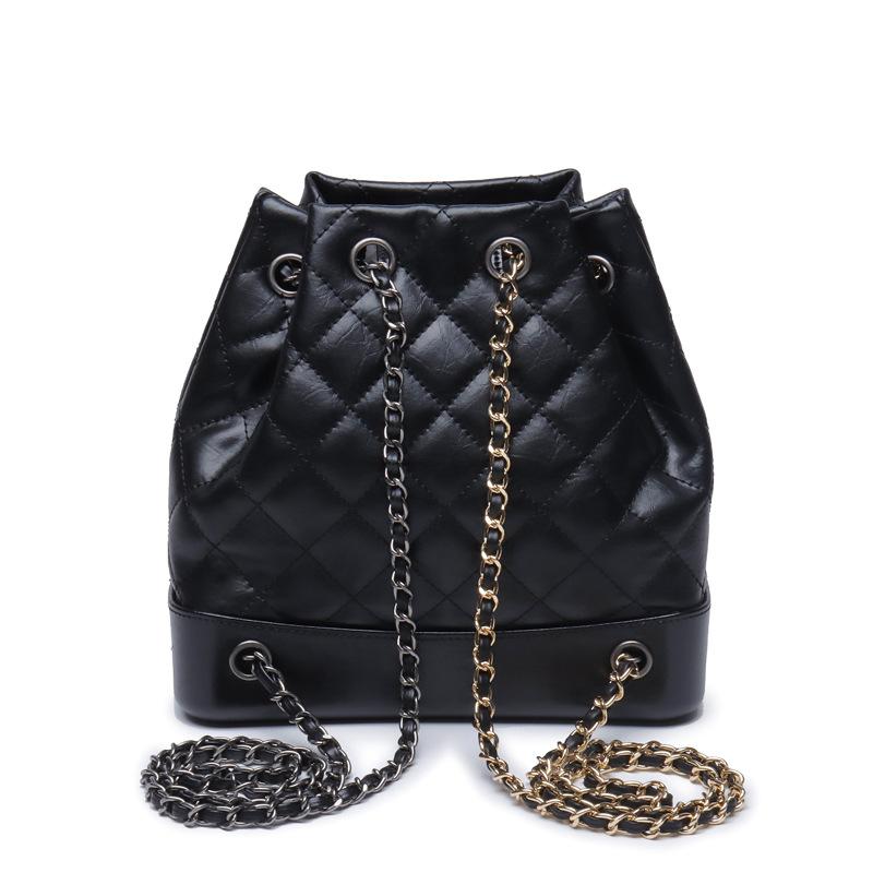 New Korean version of fashion cowhide rhombus chain small backpack single backpack stray bag genuine leather bucket women s bag чёрный