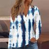 Women's T-Shirt Print V-Neck Button Ruffle Long Sleeve Top