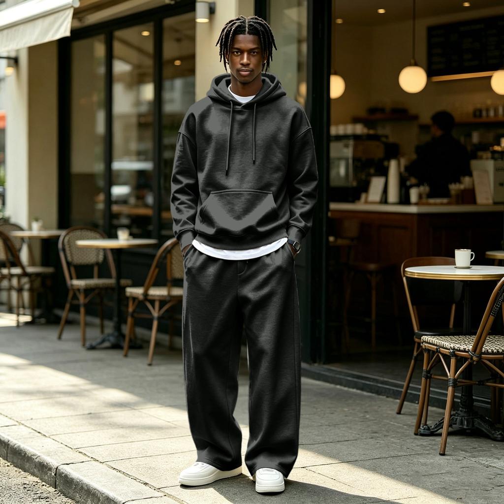 Men's Casual Tracksuit 2 Piece Outfit with Hoodie and Wide Leg Pants Loose Fit