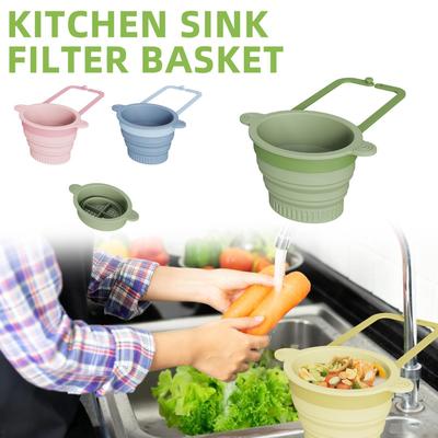 Kitchen Sink Strainer Basket Wall-mounted Waste Collector Foldable Pour-over Faucet Hanging Rack for Kitchen Salad Berry Mixing
