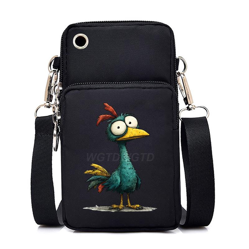 Funny Animals Personality Printing Black Oblique Span Small Bag Multifunctional Casual Portable Mobile Phone Bag
