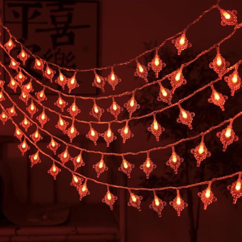 Ruobeite Outdoor Red Chinese Knot Lantern String Lights 1.5m 10 Lights