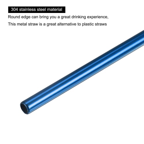 Uxcell Reusable Metal Straws, Stainless Steel Straight Straws, 266mm Long, for Milkshakes, Drinks, and Juices, Blue, 2-Pack