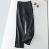 Women's Summer High-Waisted Drapey Linen Straight-Leg Pants - Slimming, Semi-Elastic, Wide-Leg, Casual, Long Cotton Linen Pants