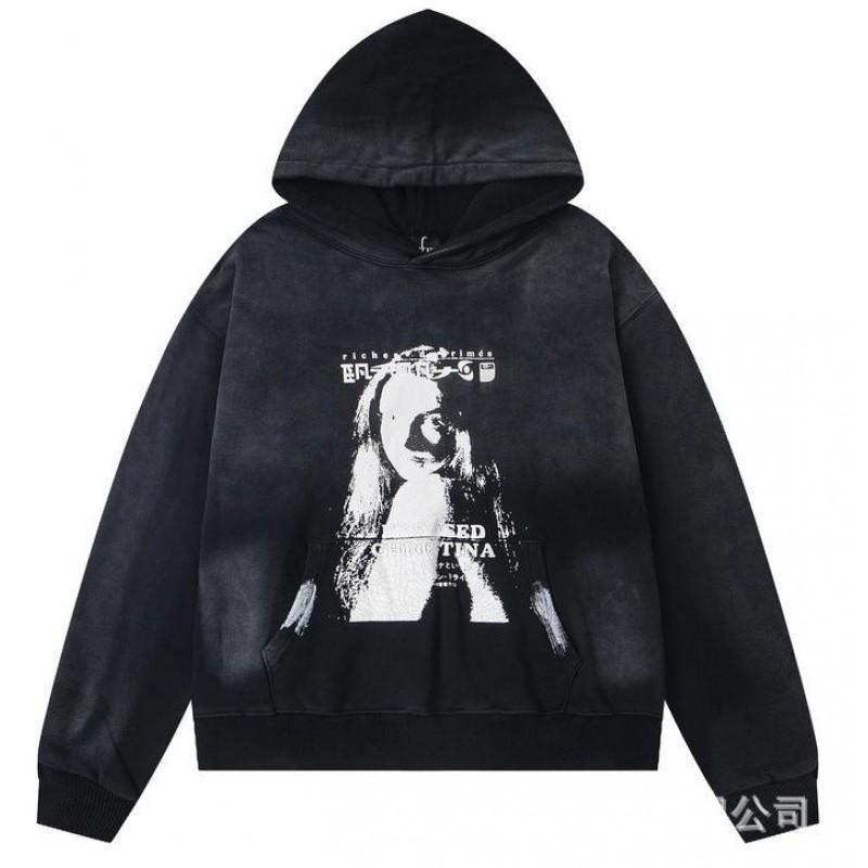 Erkek Geniş Kesim Pamuklu Kapüşonlu Fermuarlı Sweatshirt Sokak Giyim Günlük Harf Baskılı Uzun Kollu Tişört
