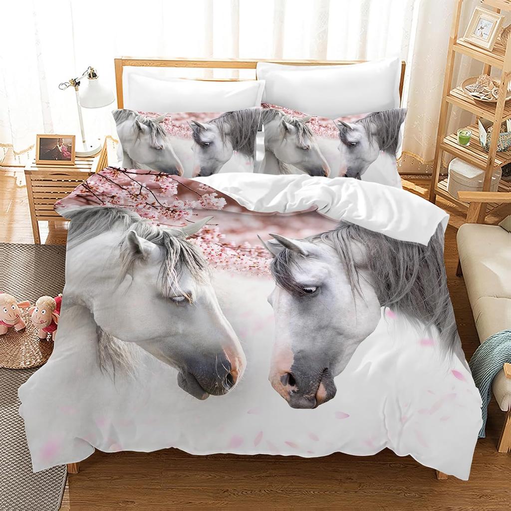Horse Bedding Set, Microfiber Comforter Cover Horse Print Bedding Set for Children Kids Women, Horse Duvet Cover Set Room Decor