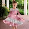 Mädchen Lässiges 3D-Blitzmuster-Print Rundhals-Langarmkleid Kinder Prinzessinnenkleid