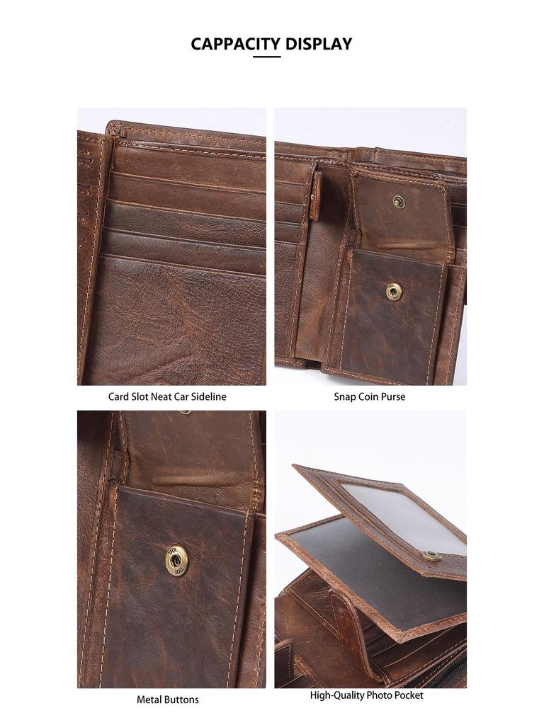 Men's Vintage Genuine Leather Wallet - Large Capacity Coin Purse, Card Holder & Multifunctional Clutch