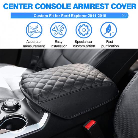Leather For 2011 to 2019 Ford Explorer Center Console Lid Armrest Cushion Cover
