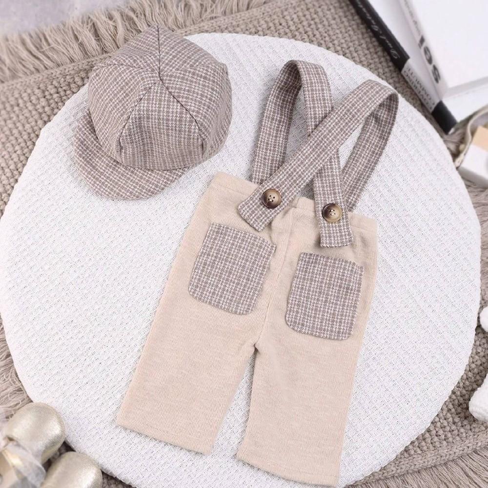 Suspender Romper Newborn Photography Outfit Newsboy Hat Baby Romper Set  Baby Photo Shoot