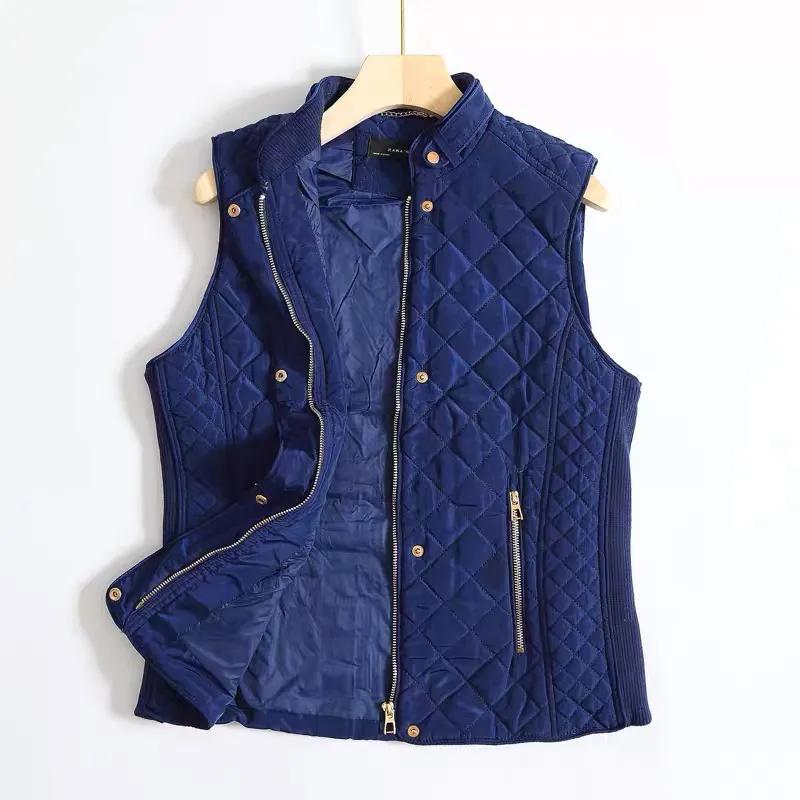 Gilet imbottito caldo da donna autunno/inverno, slim, con colletto alto, senza maniche, con cerniera, corto, casual, top