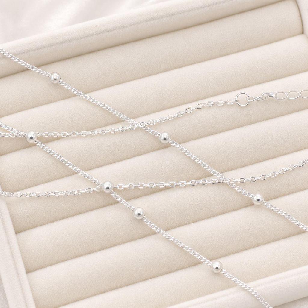Sterling Silver 999 Starry Round Bead Necklace with O-Shaped Chain for Women