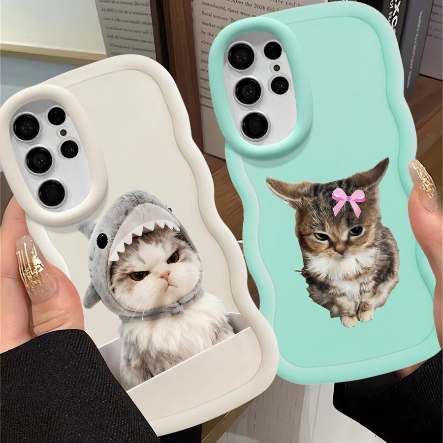 Angry Cat Bow Soft Phone Cover Case for Samsung Galaxy S23 Plus S24 S25 S21 S22 Ultra A26 S20 FE A25 A36 A24 A34 A54 A55 A35