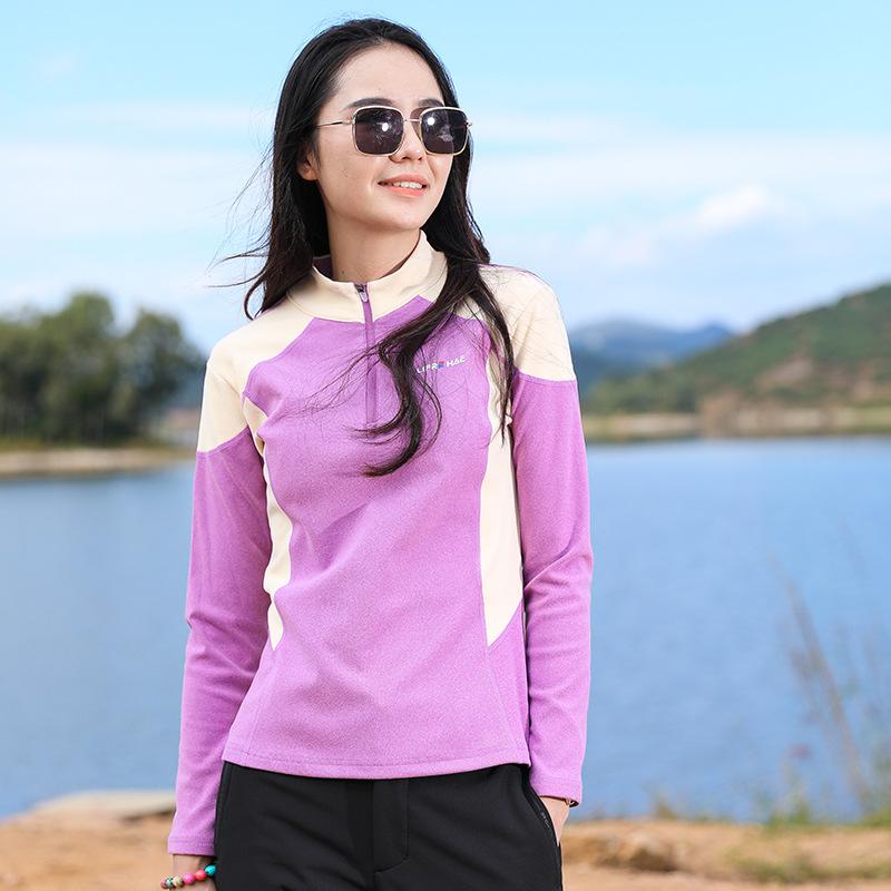 Outdoor stretch sports fleece jacket women s top long-sleeved T-shirt women s thermal clothing German fleece bottoming shirt mountaineering winter M фиолетовый