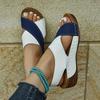 Women's Colorblock Trendy Sandals Platform Soft Sole Walking Shoes Comfort Crisscross Wedge Beach Shoes