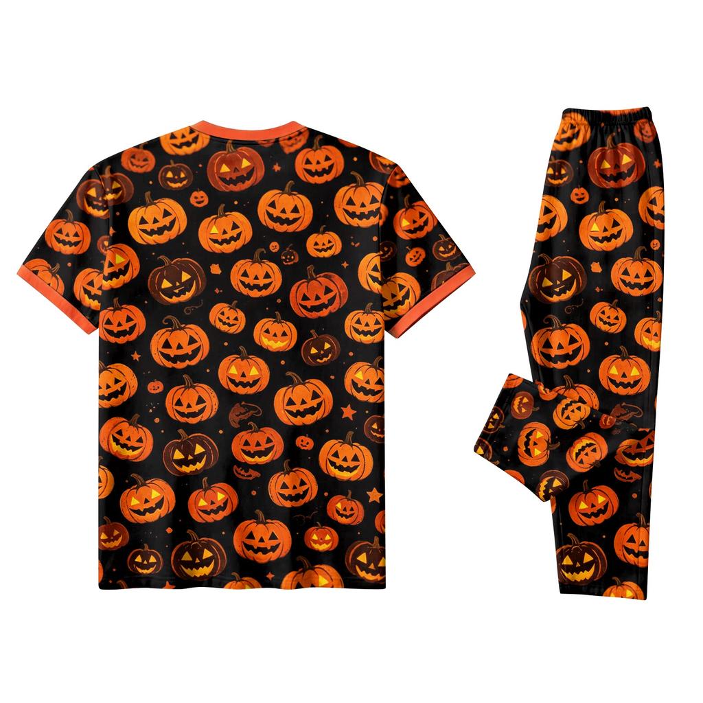 Family Matching Halloween Pajama Set with Short Sleeve Top and Pants for Parents and Kids