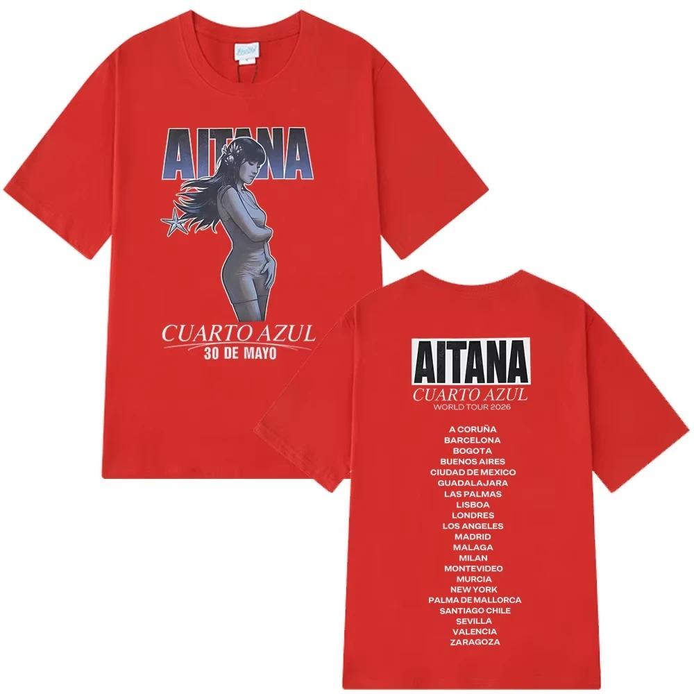 Camiseta Unisex Casual Blanca de Algodón para Mujer y Hombre con Gráfico de Concierto Aitana Cuarto Azul World Tour 2026