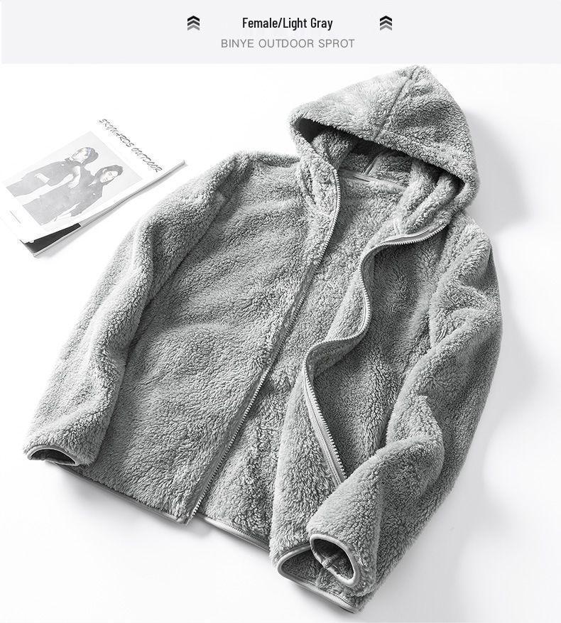 Women’s Double-Sided Coral Fleece Hoodie - Warm, Windproof, Zip-Up Cardigan for Casual Autumn/Winter Home Wear