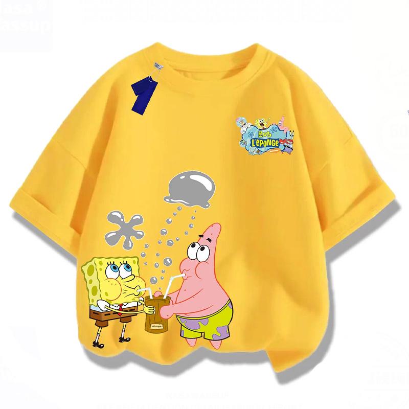 

Summer 2026 boys T-Shirt SpongeBob Girls Short Sleeve for Boys Girls children Combinable with Everything back to school 100