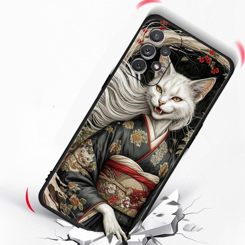 Phone Case for Samsung Galaxy A13 A15 A17 A07 A21S A22 A23 A25 A31 A73 A32 A52 A52S A41 5G Soft TPU Shell Animal Cat Tattoo Bags