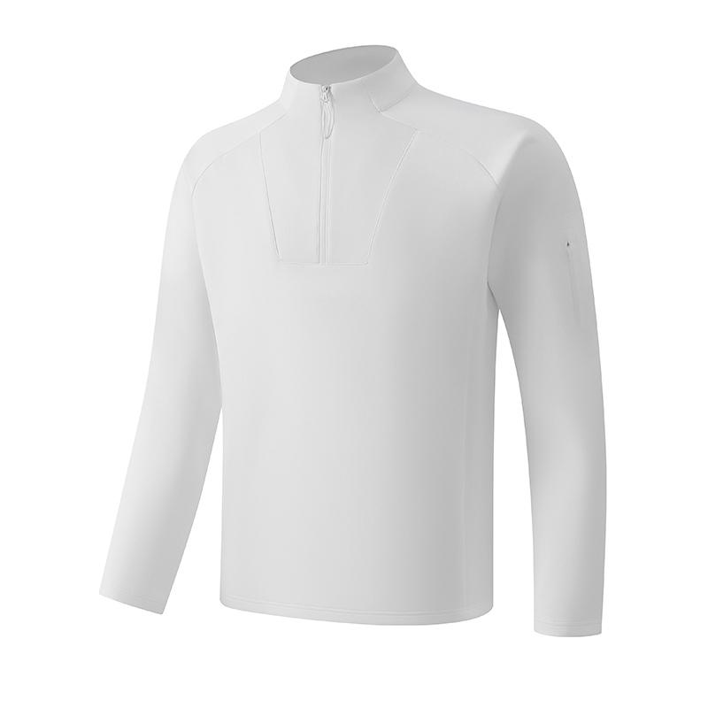 Maglione T-shirt Sportiva Monocolore da Uomo a Manica Lunga con Collo Rialzato e Mezza Zip Maglia Base