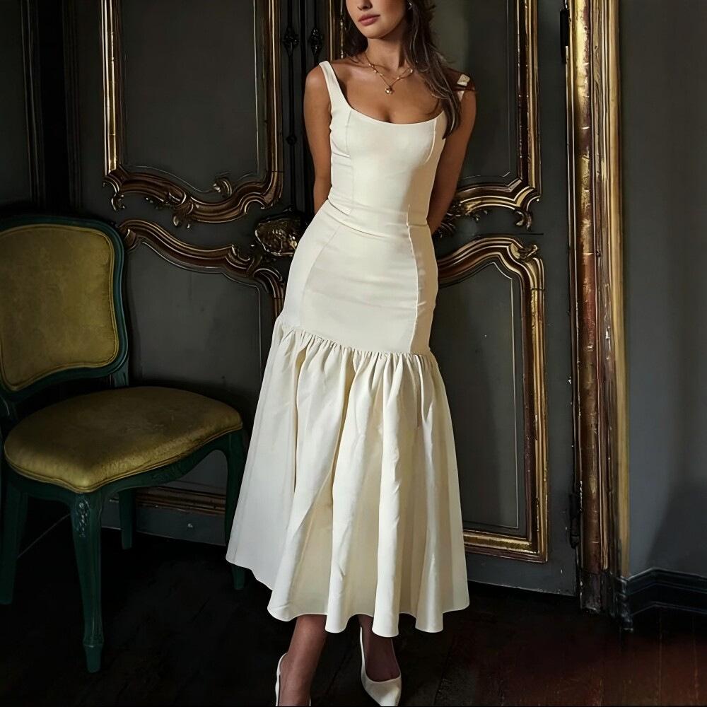 European and American Fashion U-neck Slim-fit Dress Retro Sleeveless Fishtail Dress Sexy Vacation Fake Dress