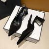 Baotou Sandals Summer Suede Shoes High Heels Sandals Pointed Back Strap Black New Middle Heel Single Shoes Light Mouth Fashion