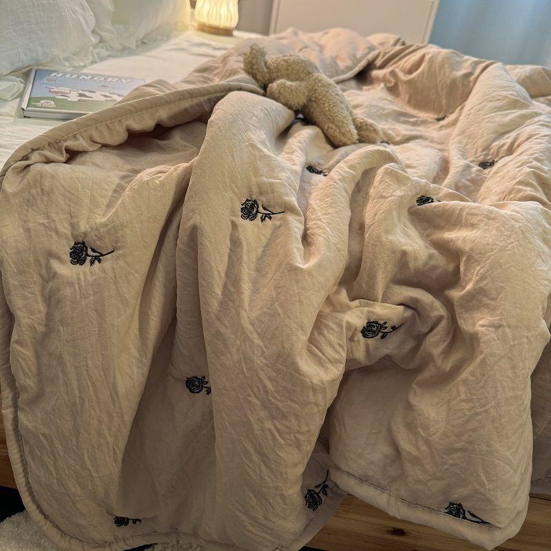 Colcha de Verano Japonesa Minimalista y Moderna Color Café Algodón Lavado Individual con Aire Acondicionado, Lavable a Máquina