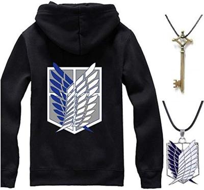 Amor E Attack On Titan Hoodie Basement Key Necklace Set Survey Corps Wings of Freedom Cosplay Costume [Entregando Paz] + + 3-piece (M, Black)