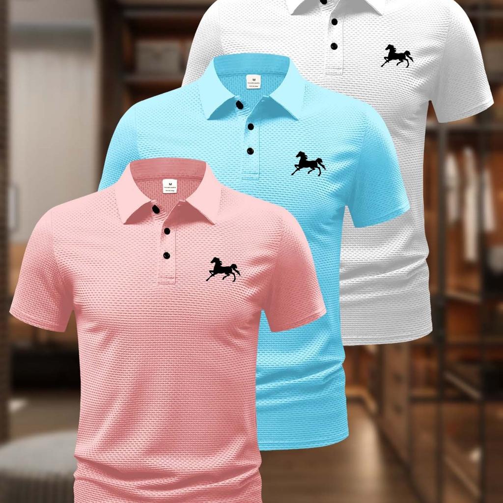 3pcs Men's Shirt for Summer, Quick-Drying Fabric, Solid Color Lapel Design, Multi-Color Set, Soft and Delicate, Comfortable and Versatile