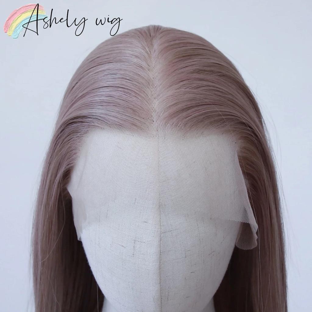 13*4 Grau Rosa Synthetische Spitze Front Perücken Graublau Rosa Rose Lange Gerade Spitze Front Perücke für Frauen Vorzupft Natürlicher Haaransatz