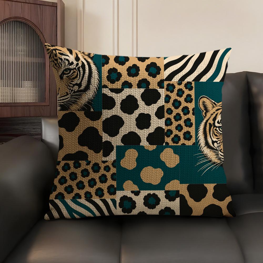 Leopard Tiger Giraffe Zebra Cushion Cover Linen Organic Fabric DoubleSided Printing Sofa Breathable Home Decor Gift Pillow Case