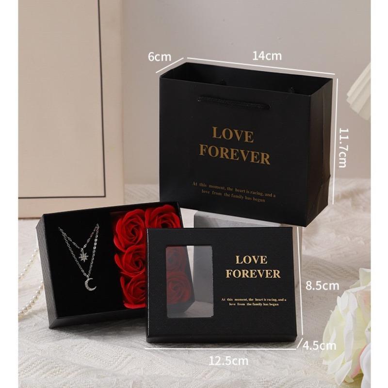 Romantic Gift Packaging Box with Bag Flower Valentine's Day Rose Gift Box for Ring Pendant Jewelry Present Window Opening Design