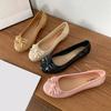 Scarpe da Ballo Basse da Donna Scarpe Casual Retro Fiocco Pelle Verniciata Slip-on Piatte Punta Tonda Bocca Bassa Mocassino Mujer Zapatos