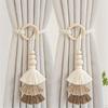 2 Pack Cotton Rope Curtain Holdbacks Ties Decorative Drapery Clip With Fringe and Wooden Beads for Living Room Decors