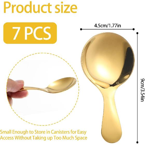 Lusofie 7PCS Gold Short Handle Spoons, Mini Gold Spoons, Mini Scoops for Candy, Coffee, Tea, Sugar, Dessert