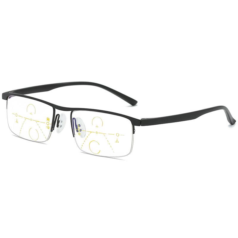 Fg 2-In-1 Progressive Multifocal Bifocal Reading Glasses Anti-Blue Light Half Frame Presbyopia +100 To +400