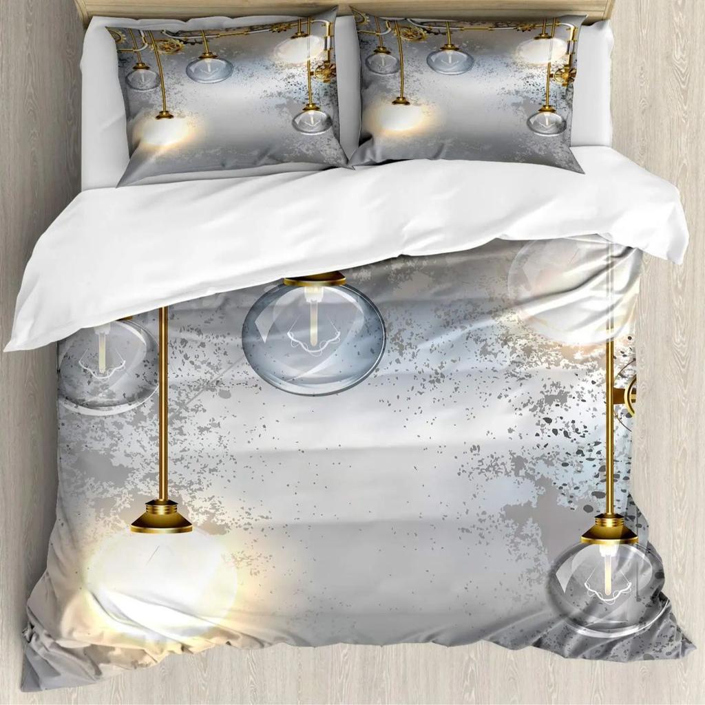 Gear Printing Duvet Cover Three-Piece Retro Mechanical Device Bedding Quilt Cover