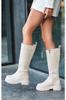Cizme moderne și elegante pentru femei Ghete din piele artificială Mimas cu toc plat, fermoar lateral, cu șireturi, cizme până la genunchi
