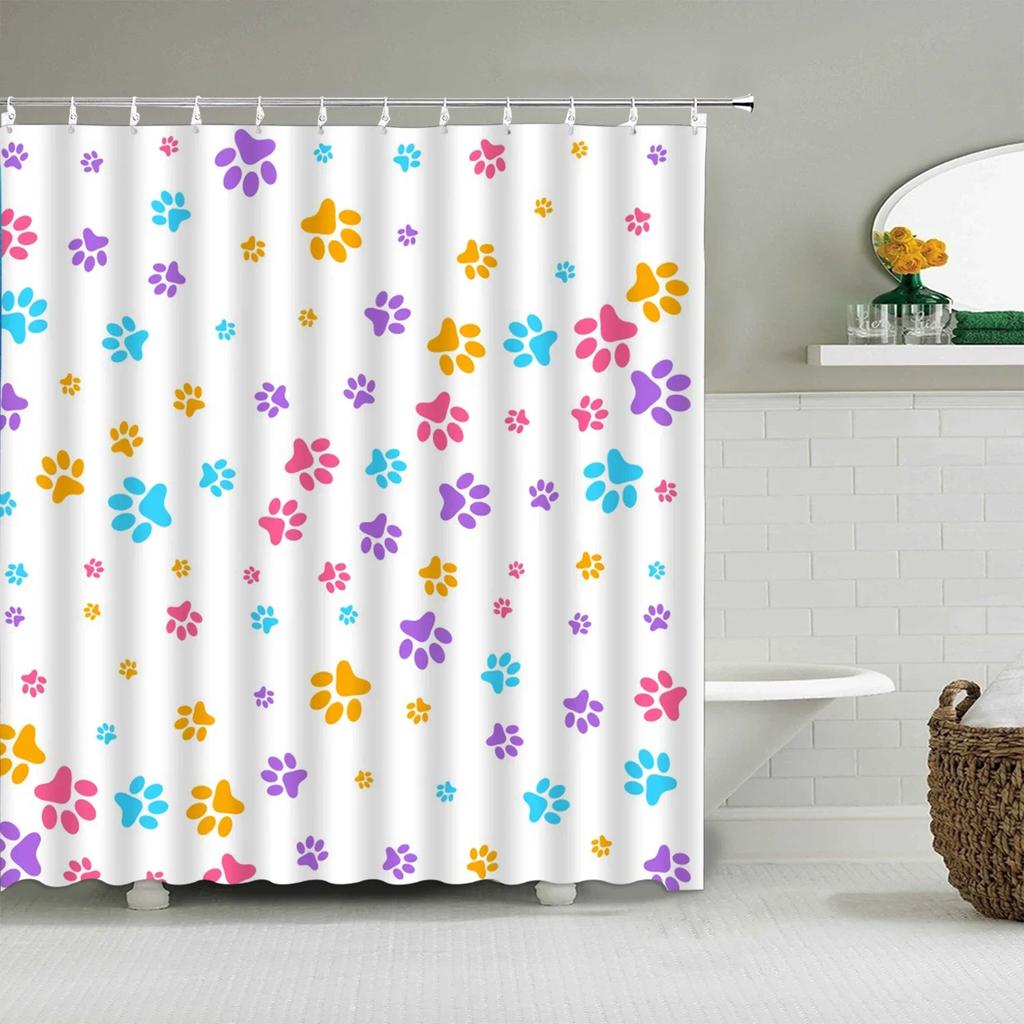 Cartoon Cute Shower Curtain, Funny Animals Cat Rainbow Colorful Butterfly Kids Boys Girls Bathroom Bathtub Screen Decoration