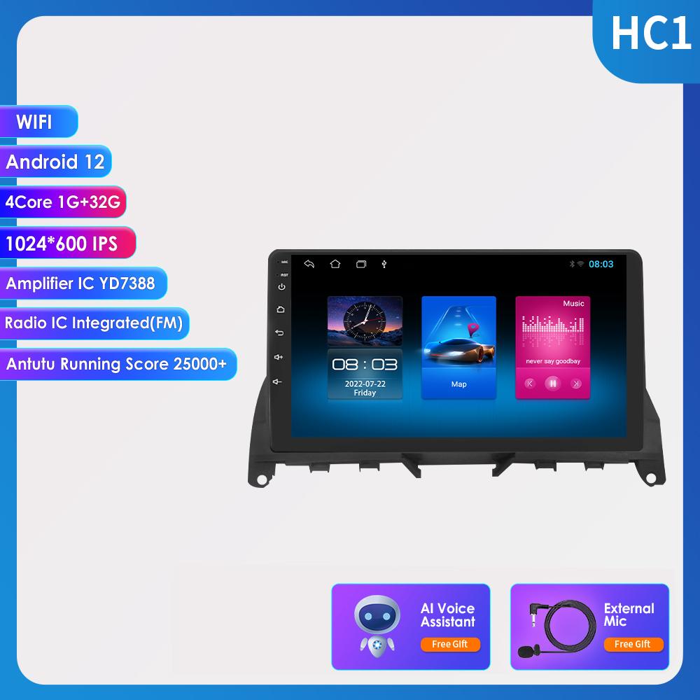 Hizpo AI Voice 2 Din Android Auto Radio for Mercedes Benz C-Class W204 S204 Carplay 4G Car Multimedia GPS 2din Autoradio Stereo Audio Video Head Unit